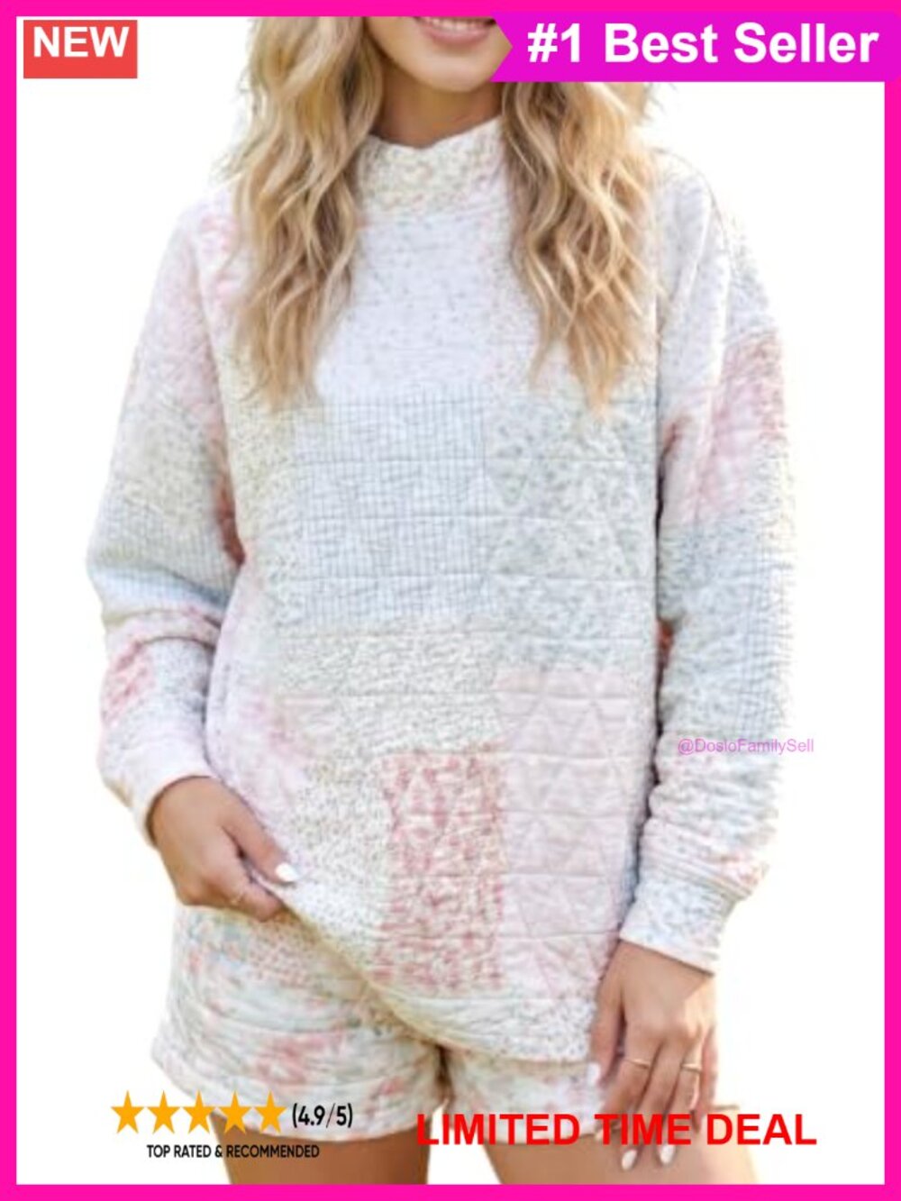 Floral Quilted Mock Neck Top & Shorts Lounge Set